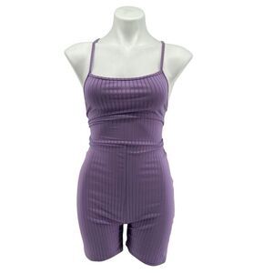 SHEIN Purple Ribbed Tie-Back Sleeveless Romper – Size Large